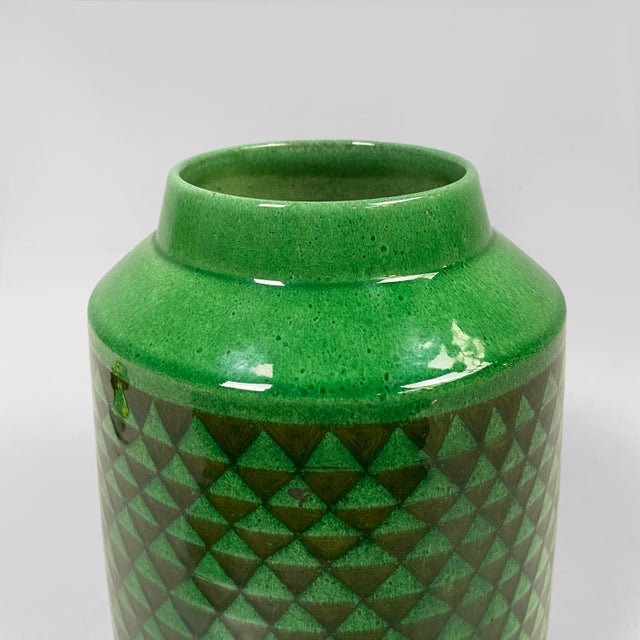 Mid-Century Modern Italian Green Ceramic Vase with Triangular Pattern, 1960s For Sale - Image 9 of 12