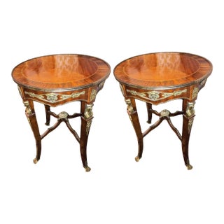 1920s Louis XV-Style Side Tables, Flamed Mahogany Wood Attributed to Francois Linke - Set of 2 For Sale