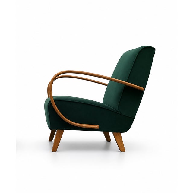 Vintage Bentwood Chair in Emerald Green Velvet by Jindrich Halabala, 1930 For Sale - Image 4 of 10