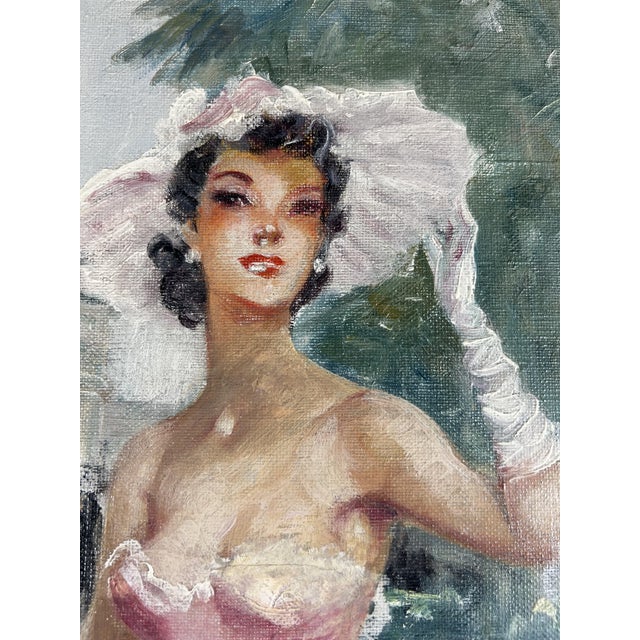 Eugène Lelièpvre, Woman in a Pink Dress in Front of the Arc De Triomphe, Paris, 1950s, Oil on Canvas, Framed For Sale - Image 7 of 13