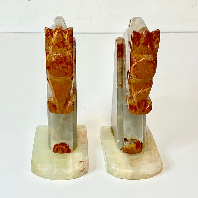 1970s Vintage Southwestern Boho Chic Italian Hand-Chiseled Onyx Marble Horse Bookends - A Pair For Sale - Image 10 of 15
