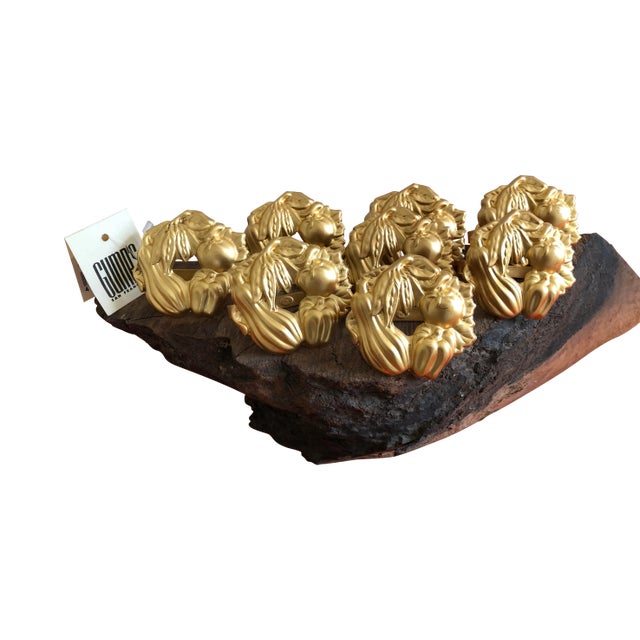Vintage Gump's Stamped Metal Matte Gold Vegetables Napkin Holders 16 For Sale