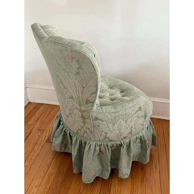 Textile Petite Ladies Chair in Jacquard Damask Upholstery With Ruffled Skirt For Sale - Image 7 of 11