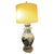 Chinese Export Blue & White Urn Form Lamp With shade & cut glass finials with Elephant holding rings.
