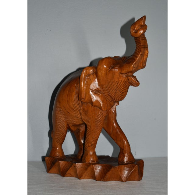 1980s Vtg. Carved Wood Elephant Statue For Sale - Image 5 of 13