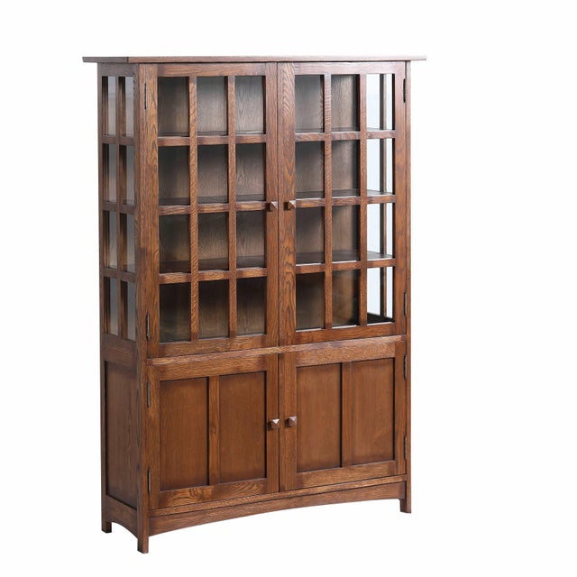Mission Mission Oak 4 Door Display China Cabinet - Walnut - 49"w For Sale - Image 3 of 13
