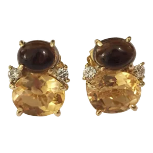 Christina Addison Mini 18kt Yellow Gold Gum Drop™ Earrings With Cabochon Smoky Topaz, Faceted Citrine & Diamonds