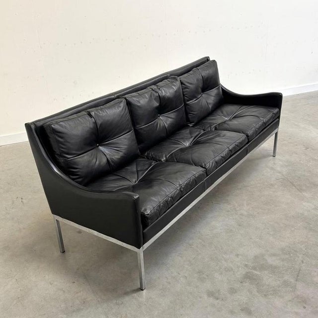 Mid-Century Bauhaus Style Leather 3-Seater Sofa by Roland Rainer, 1960s For Sale - Image 5 of 15