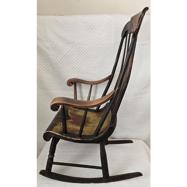 Antique American Windsor Rocking Chair With Original Black Paint and Gilt Decoration For Sale In San Francisco - Image 6 of 6