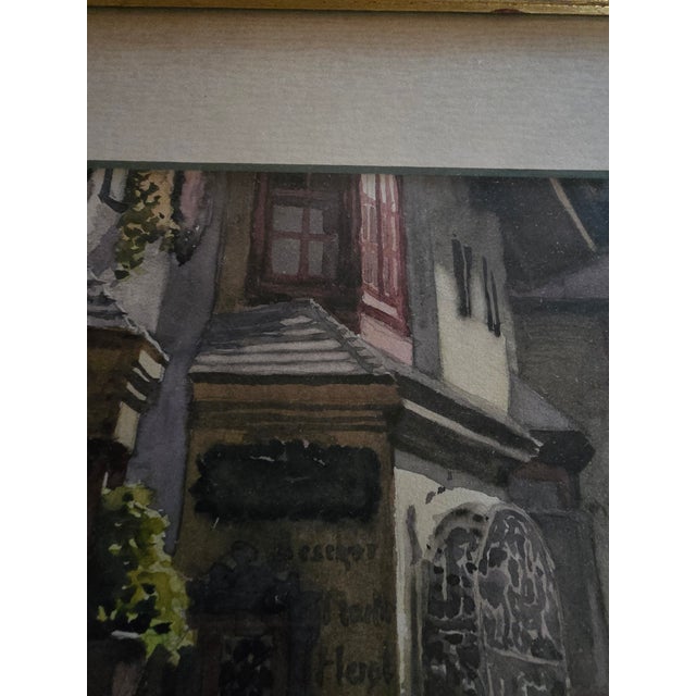 Vintage Pre Mid Century Watercolor Painting Street Scene For Sale - Image 10 of 10