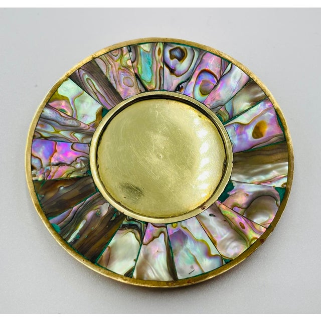 Set of Six Mexican Brass and Abalone Shell Inlay Teacups With Saucers, 1950s For Sale - Image 17 of 18
