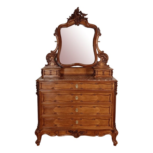 Rocaille Style Walnut Psyche Chest of Drawers from Maison Guinand-Le Glas, 1900s For Sale
