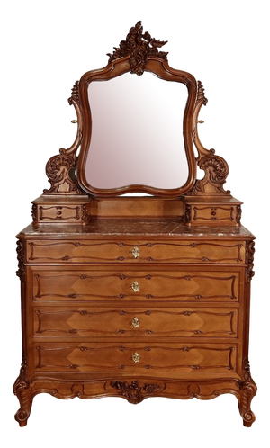 Rocaille Style Walnut Psyche Chest of Drawers from Maison Guinand-Le Glas, 1900s