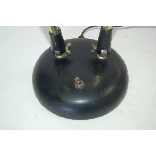 1950s Double Gooseneck Brass Desk Table Lamp W/ Pressed Floral Fiberglass For Sale - Image 5 of 9