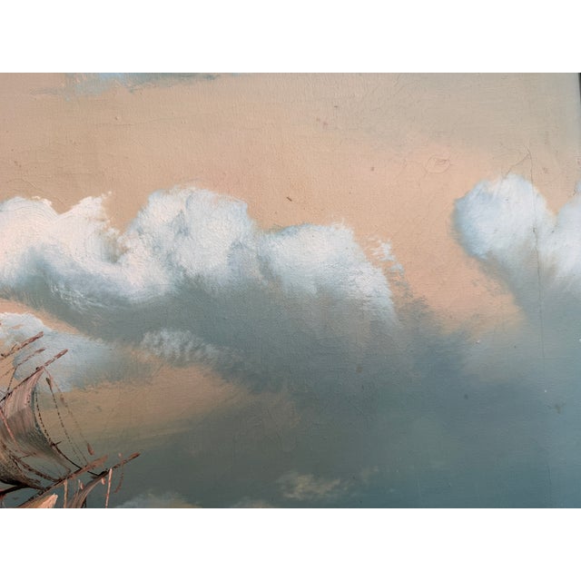 Large Vintage Signed Original Marine Oil Painting Tall Ship Nautical Seascape For Sale In Jacksonville, FL - Image 6 of 14