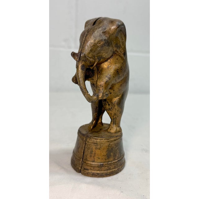 Antique 1900s Ac Williams Hand Painted Cast Iron Gold Circus Elephant Still Bank For Sale In New York - Image 6 of 9
