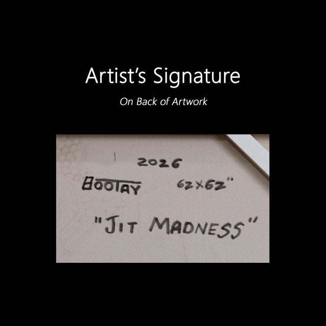 Jit Madness - Abstract Contemporary Organic Shape Mixed Media Artwork on Canvas by Rue Bootay For Sale - Image 9 of 9