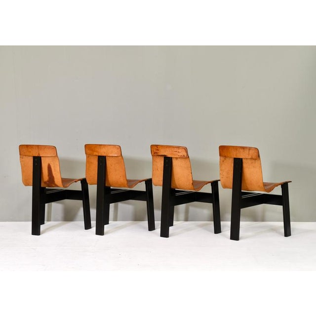 1970s Cognac Leather Tre 3 Dining Chairs by Angelo Mangiarotti for Skipper, 1978, Set of 4 For Sale - Image 5 of 17