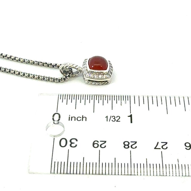 Metal 1990s David Yurman Carnelian Diamonds Chain Necklace 16" 7 Mm Silver Estate For Sale - Image 7 of 7