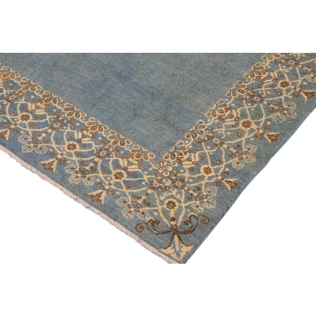 1980s Bohemian Ziegler Blue Beige Hand-Knotted Wool Rug - 9'1'' X 12'4'' For Sale - Image 4 of 9