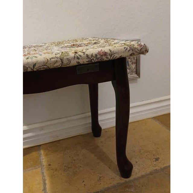 2008 Vintage Vanity Bench Mahogany Queen Ann Tapestry Dressing Bustle Foot Stool For Sale - Image 10 of 18
