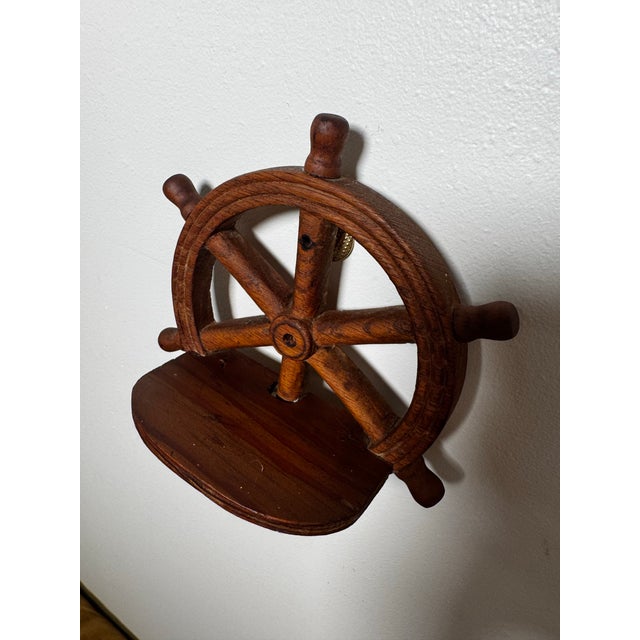 Mid 20th Century Vintage Nautical/Coastal Solid Wood Ship Wheel Wall Shelves, a Pair For Sale - Image 5 of 9