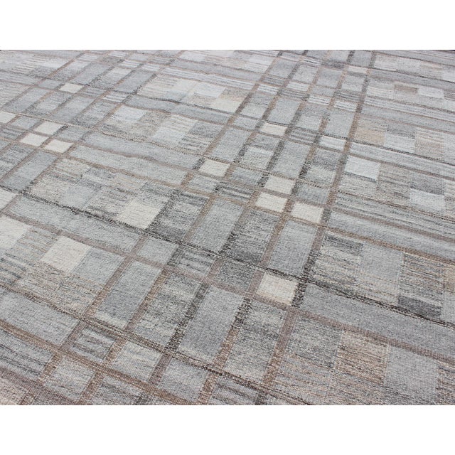 Textile Gray Geometric Scandinavian Flat-Weave Rug by Keivan Woven Arts 10'4 X 14'3 For Sale - Image 7 of 13