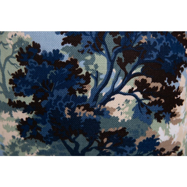 Pair of custom, high-end Thibaut Lincoln Toile designer linen floral pattern pillow covers in navy and teal color way....