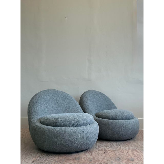 Mid-Century Modern Vintage Boho Contemporary Boucle Swivel Chairs - A Pair For Sale - Image 3 of 9