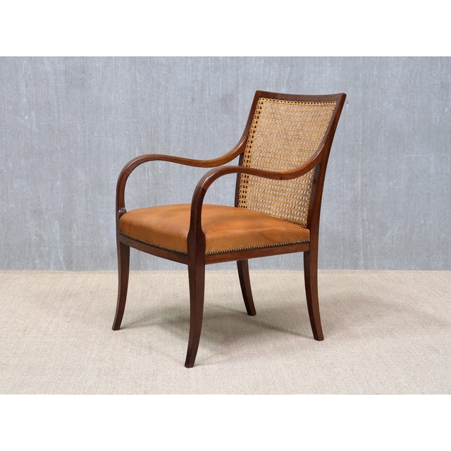 1930s Armchairs in Mahogany, Cane, and Leather from Frits Henningsen, Denmark, 1931, Set of 2 For Sale - Image 5 of 16