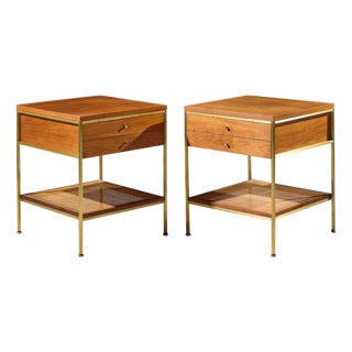 Paul McCobb Model 8714 Mid Century Mahogany, Brass and Cane Nightstands - Pair For Sale