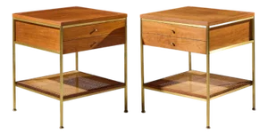 Paul McCobb Model 8714 Mid Century Mahogany, Brass and Cane Nightstands - Pair