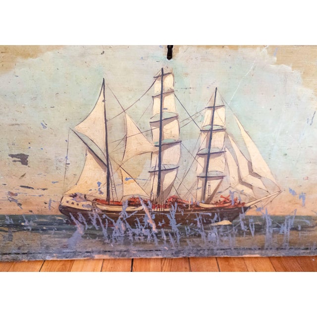 19th Century Paint Decorated Blanket Chest With Later Nautical Ship Painting For Sale - Image 11 of 16
