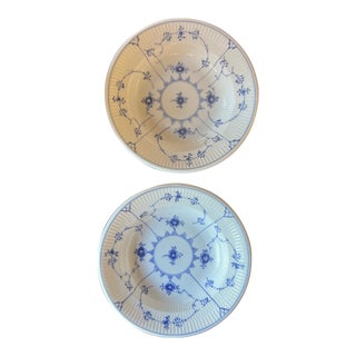 Royal Copenhagen Blue Fluted Porcelain Rim Soup Bowls- Pair For Sale