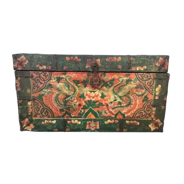 Antique Tibetan Painted Leather and Iron Chest or Trunk For Sale - Image 12 of 12