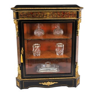 Antique French Napoleon III Ebonized Boulle Pier Cabinet, 1860s For Sale