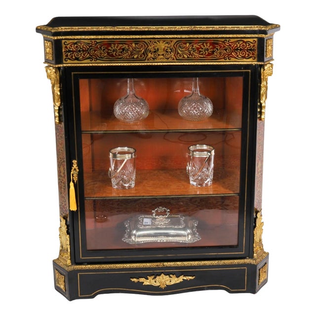 Antique French Napoleon III Ebonized Boulle Pier Cabinet, 1860s For Sale