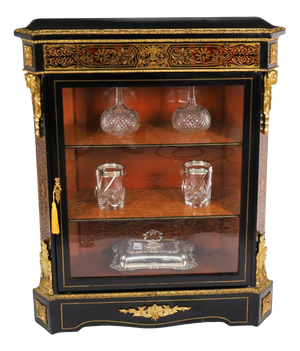 Antique French Napoleon III Ebonized Boulle Pier Cabinet, 1860s