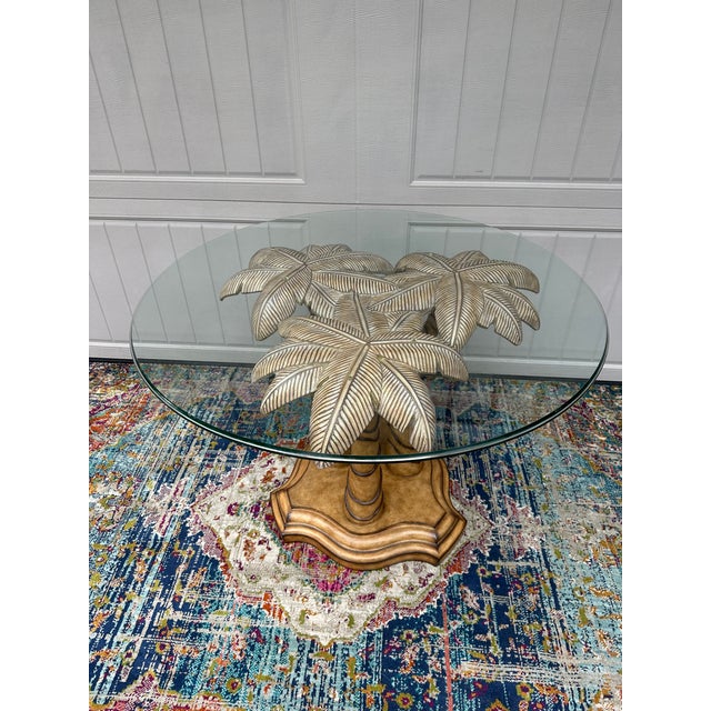 Late 20th Century Vintage Palm Beach Regency Glass Top Palm Tree Table