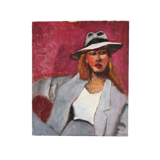Original Clair Seglem Pink Portrait Painting of a Woman in Suit 10” X 12” For Sale In Oklahoma City - Image 6 of 6