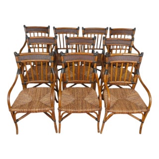 Rush Seat Bamboo Dining Chairs, Set of 10 For Sale