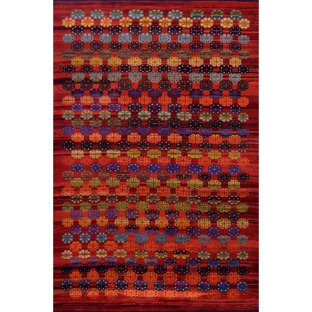 Mid 20th Century Vintage Floral Tomato-Red Handwoven Wool Turkish Rug For Sale - Image 9 of 9