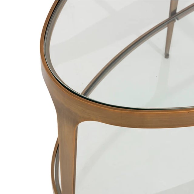 Matthew Izzo Home Brando Antique Brass Two Tier Oval Coffee Table With Glass Tops For Sale In New York - Image 6 of 9