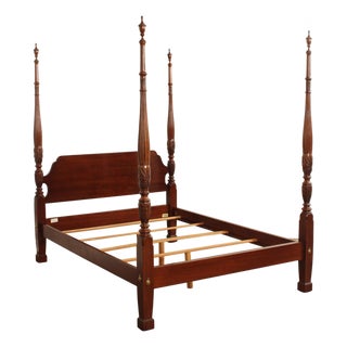 Ethan Allen 'Georgian Court' Cherry Rice Carved Queen Size Poster Bed For Sale
