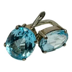 Pair 10k White Gold Blue Topaz Earrings
