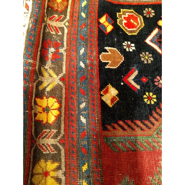 Antique Caucasian Karabagh Runner, Hand-Knotted Wool, Red & Navy, 4' x 17' For Sale - Image 11 of 13