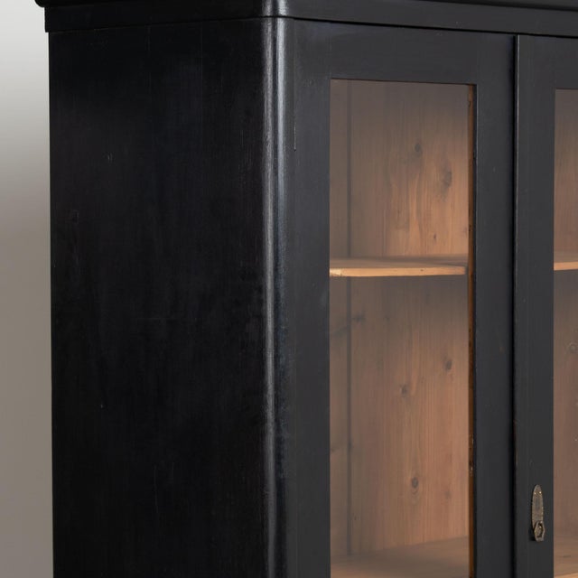 Wood Pair of 20th Century Black Painted Pine Bookcase Display Cabinets For Sale - Image 7 of 11