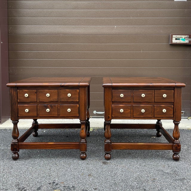 1980s Ethan Allen Old Tavern Antiqued Pine Rustic Traditional 2 Drawer