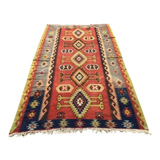 Vintage Turkish Kilim Rug - 66" X 116" For Sale