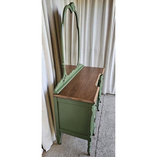 Green Vanity With Mirror, Vintage Piece, Circa 1930's, Green Boho Style For Sale - Image 8 of 14